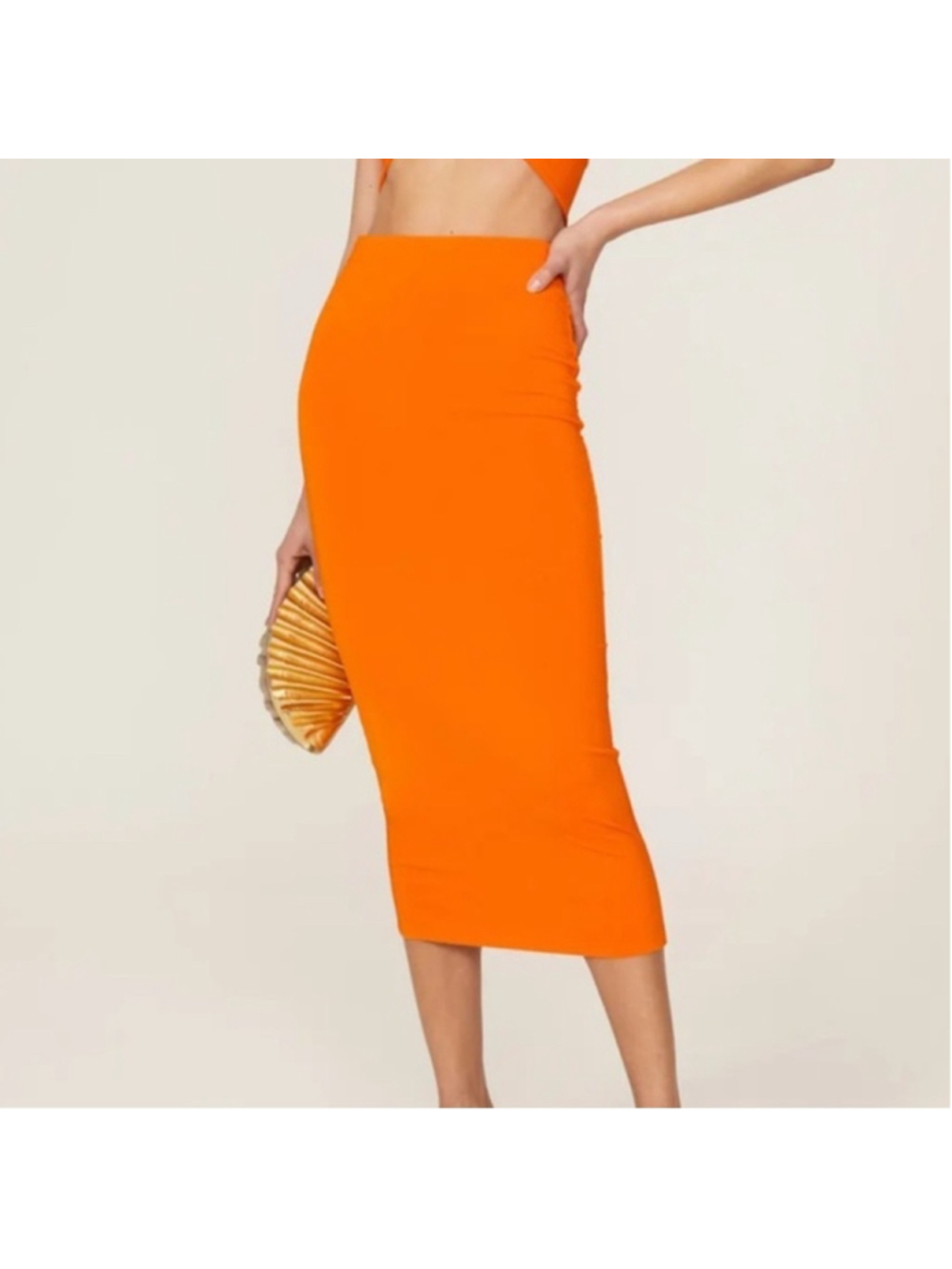 The Andamane Gisele Midi Jersey Pencil Tube Skirt Orange Sz 40 Small Minimalist